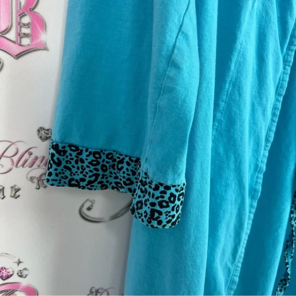 La Vie En Rose robe cheetah blue black tie up embroidered Turquoise Robe
